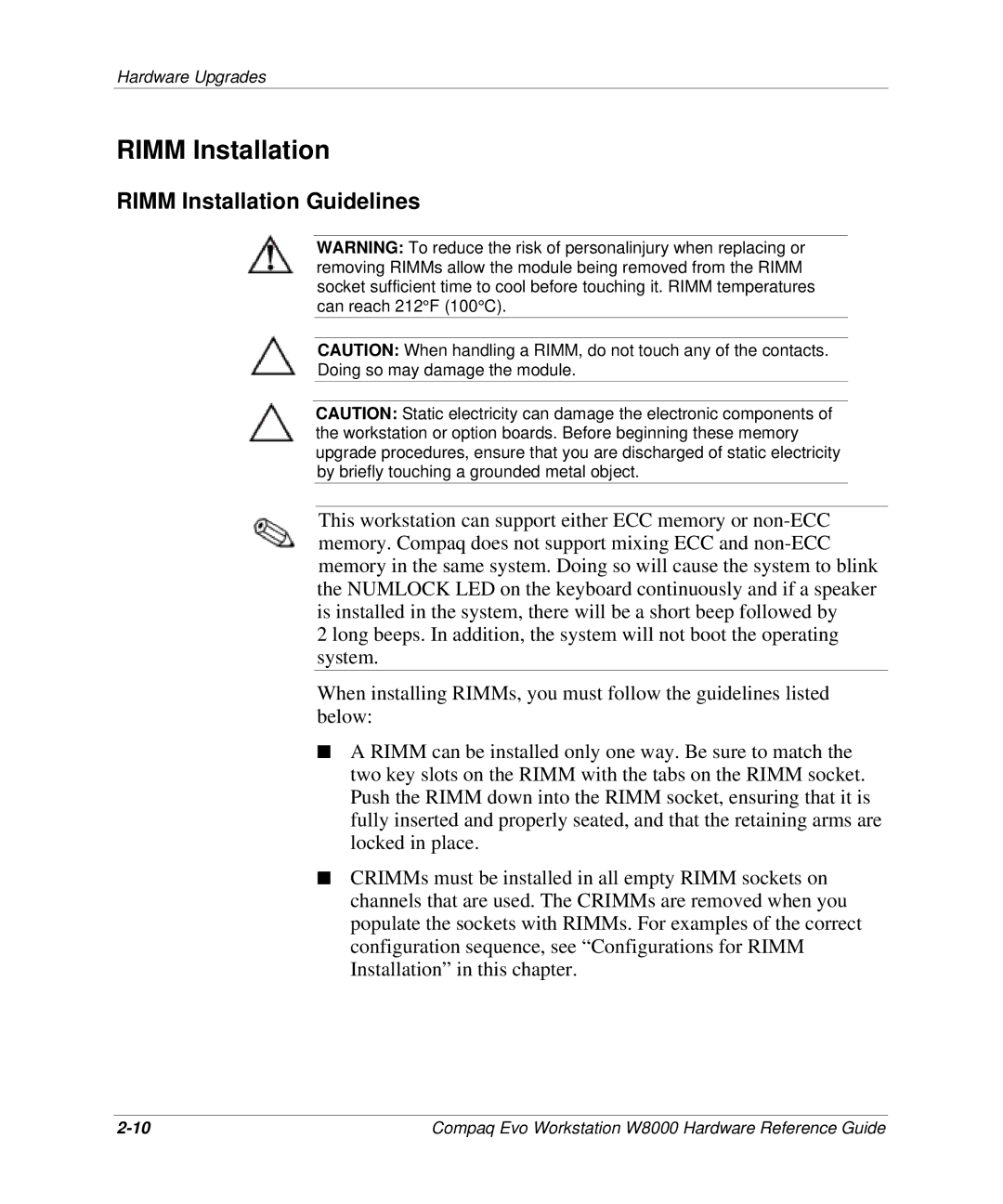 HP w8000 manual Rimm Installation Guidelines 