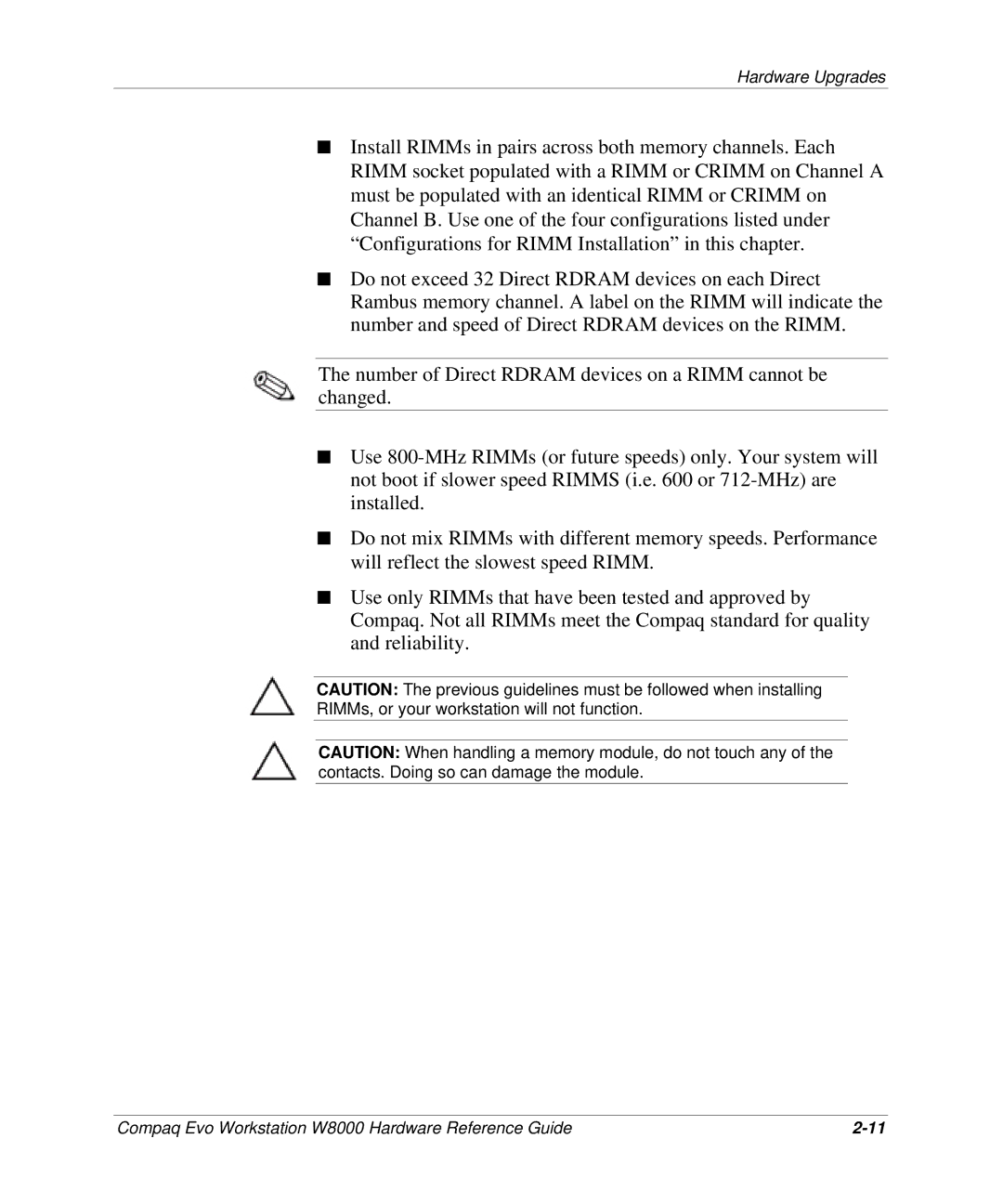 HP w8000 manual Hardware Upgrades 