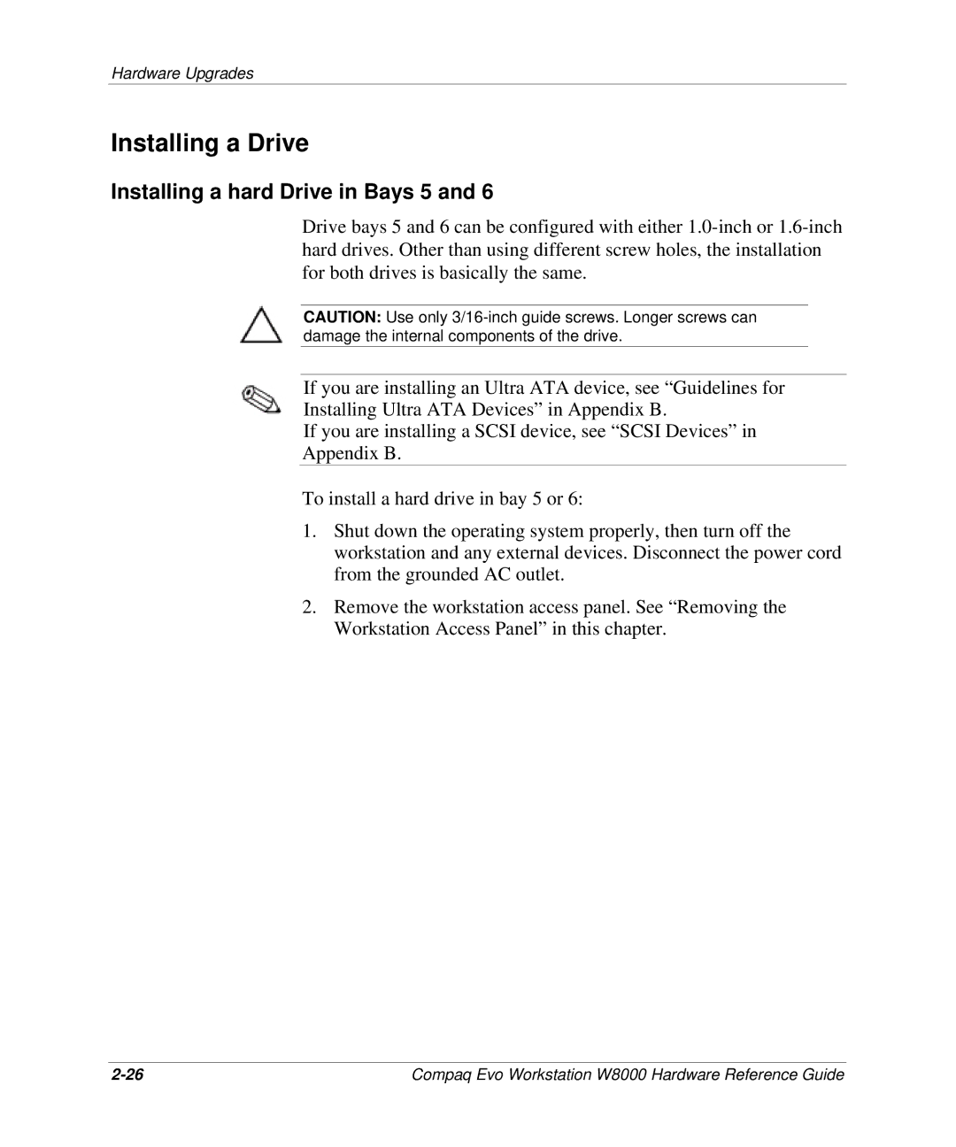 HP w8000 manual Installing a Drive, Installing a hard Drive in Bays 5 