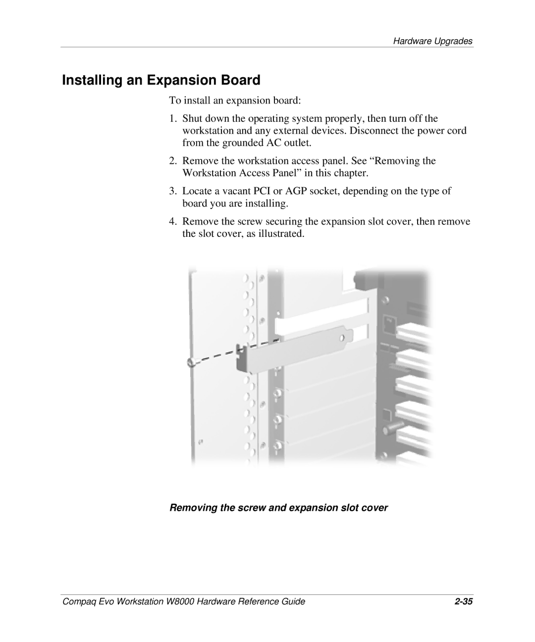 HP w8000 manual Installing an Expansion Board 