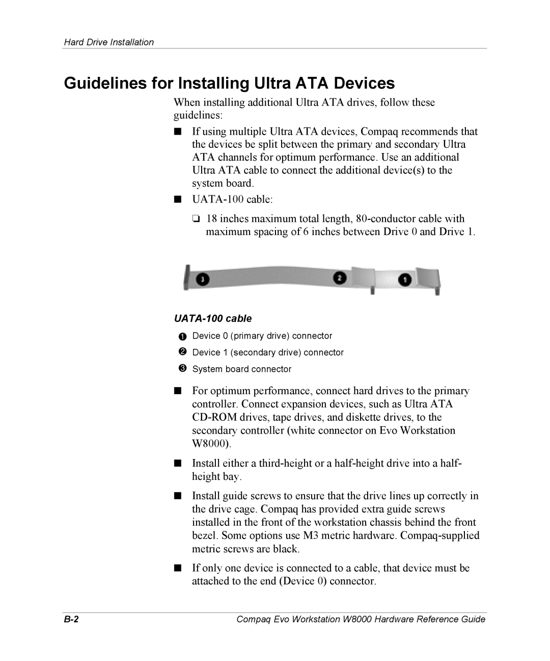 HP w8000 manual Guidelines for Installing Ultra ATA Devices, UATA-100 cable 