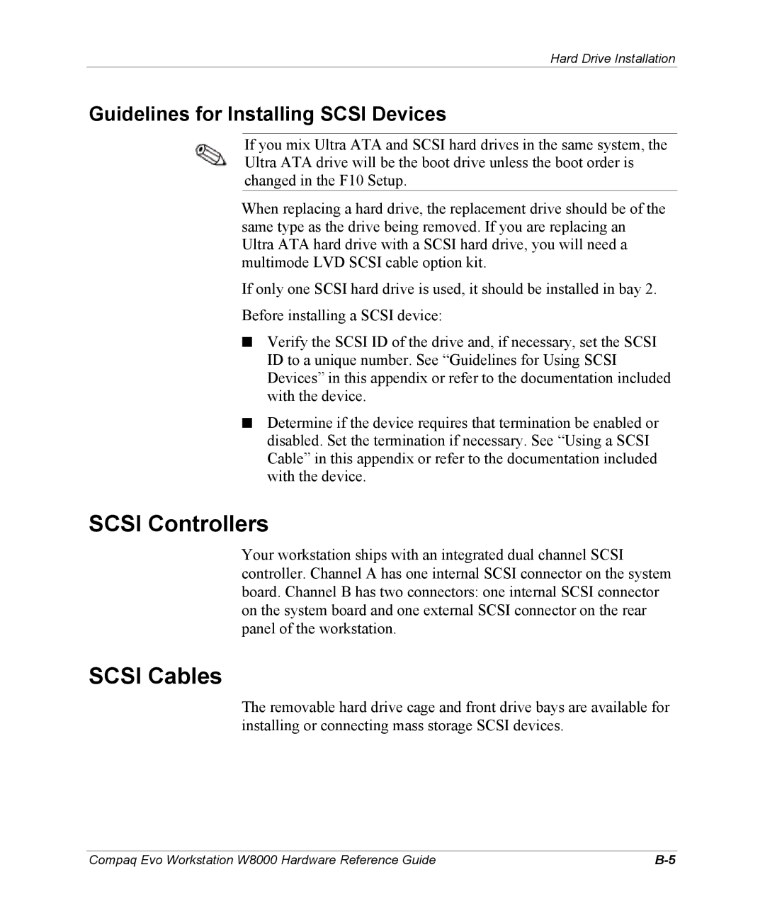 HP w8000 manual Scsi Controllers, Scsi Cables, Guidelines for Installing Scsi Devices 