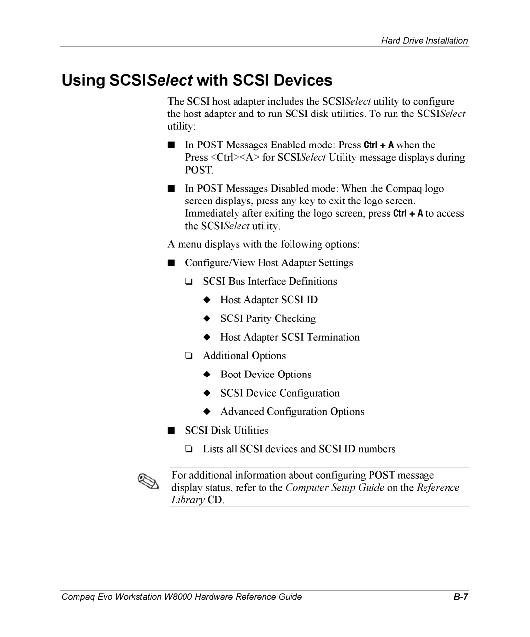 HP w8000 manual Using SCSISelect with Scsi Devices 