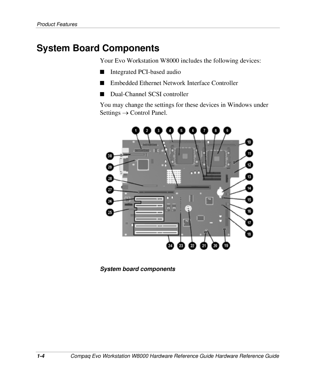 HP w8000 manual System Board Components, System board components 