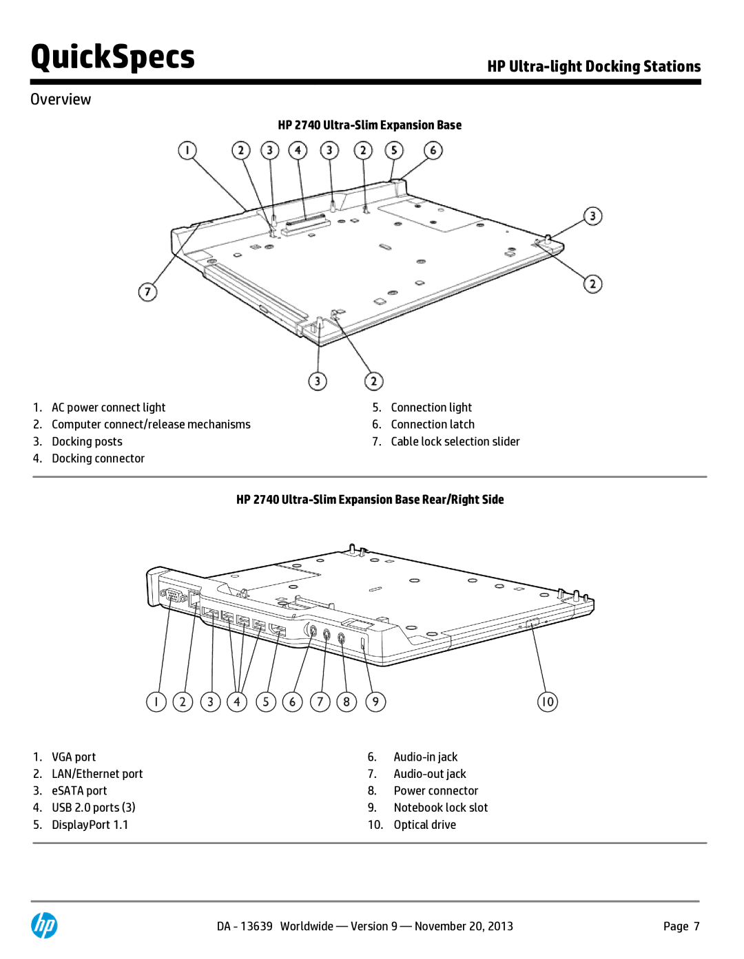 HP WA995UT Expension Base Docking Station WA995UT#ABA manual HP 2740 Ultra-Slim Expansion Base 