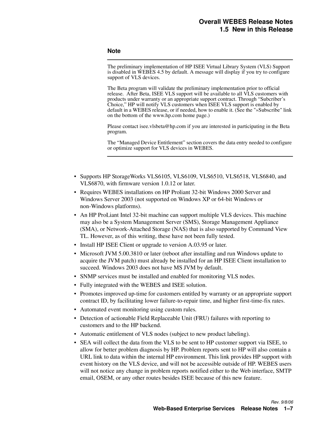 HP Web-Based Enterprise Services 4.5 manual Overall Webes Release Notes 1.5 New in this Release 