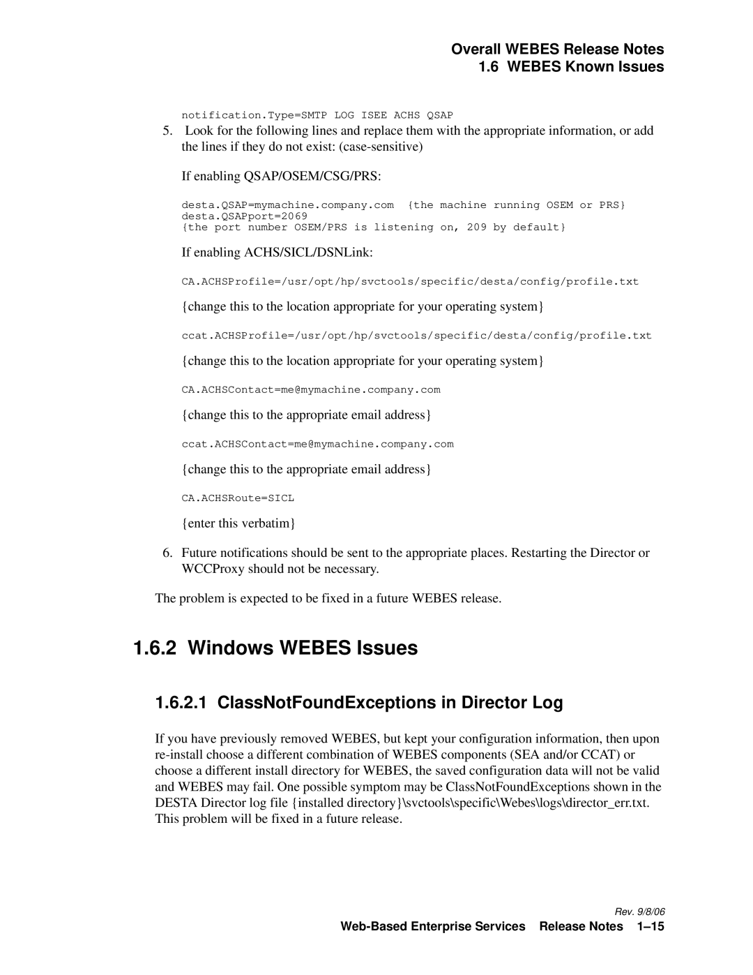 HP Web-Based Enterprise Services 4.5 manual Windows Webes Issues, ClassNotFoundExceptions in Director Log 