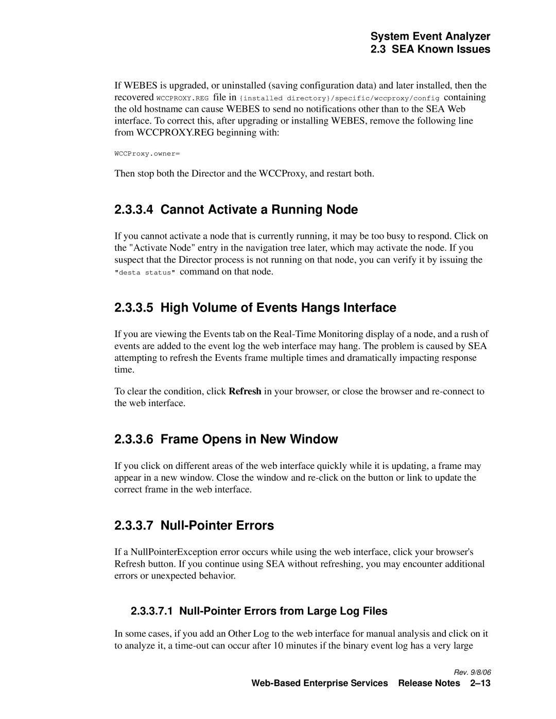 HP Web-Based Enterprise Services 4.5 manual Cannot Activate a Running Node, High Volume of Events Hangs Interface 