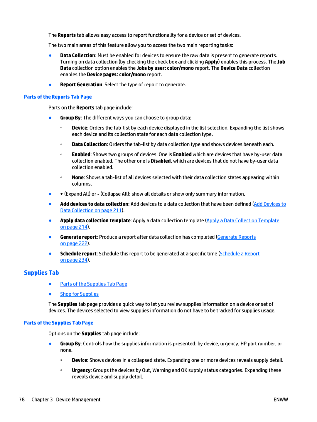 HP Web Jetadmin Software manual Parts of the Reports Tab, Parts of the Supplies Tab Shop for Supplies 