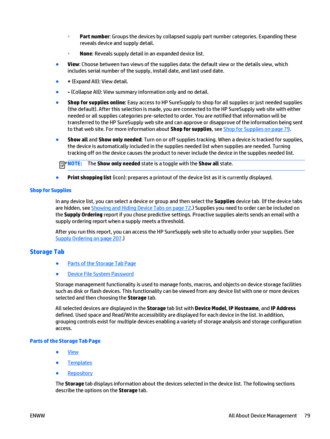 HP Web Jetadmin Software manual Shop for Supplies, Parts of the Storage Tab Device File System Password 