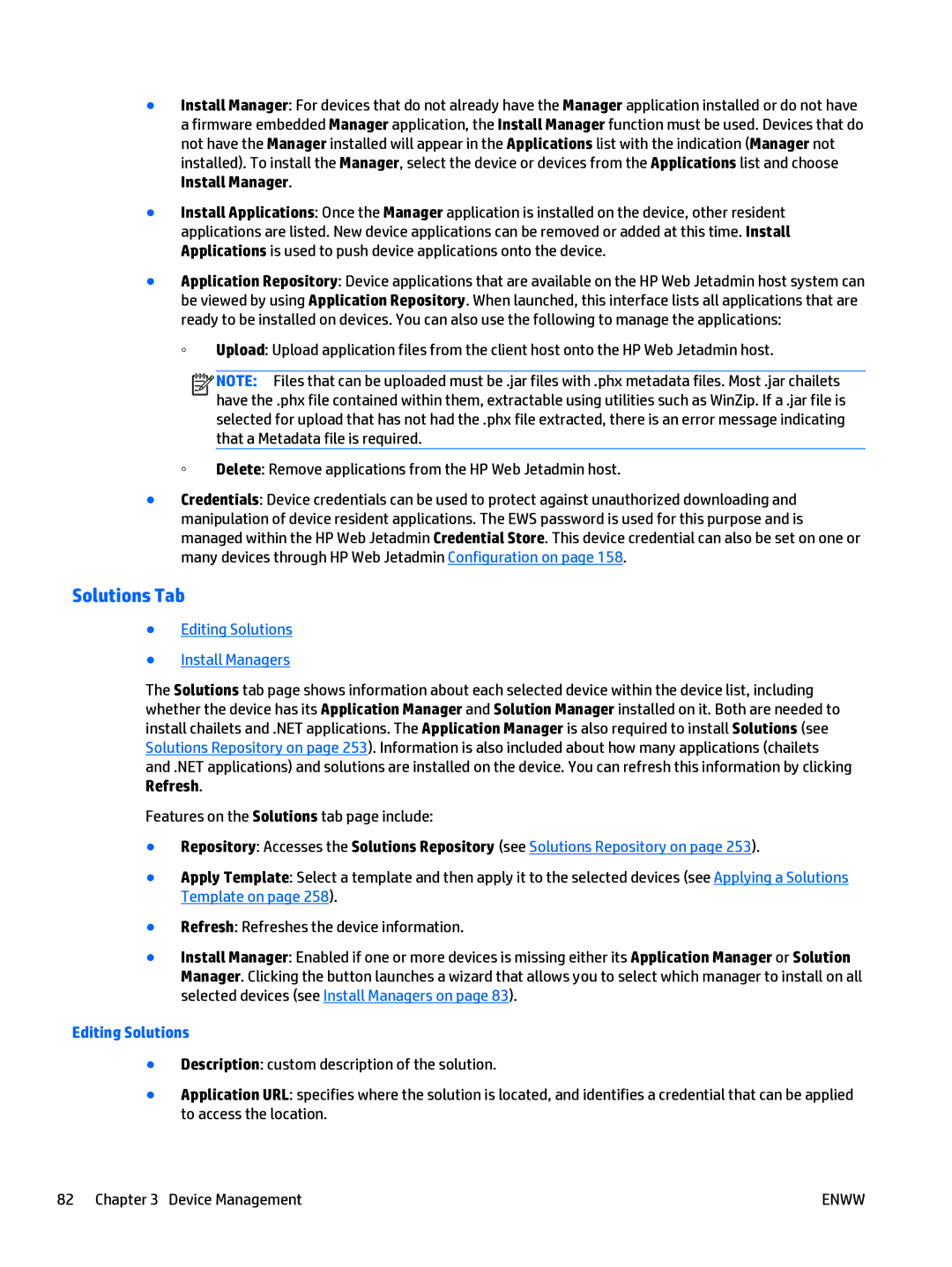 HP Web Jetadmin Software manual Solutions Tab, Editing Solutions Install Managers 