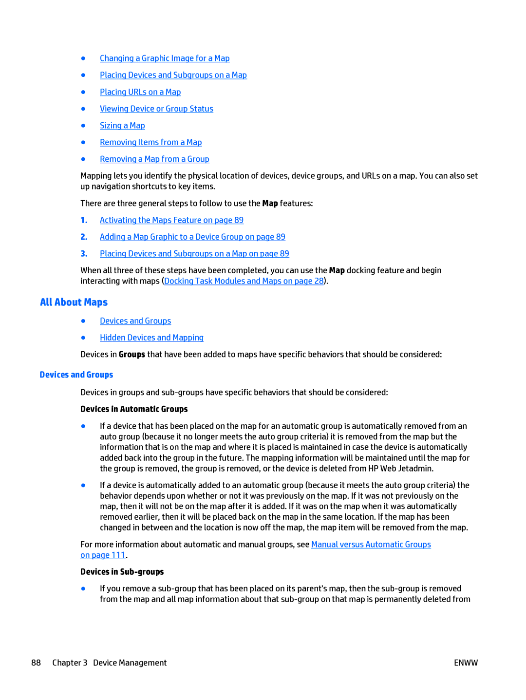 HP Web Jetadmin Software manual All About Maps, Devices and Groups Hidden Devices and Mapping, Devices in Automatic Groups 