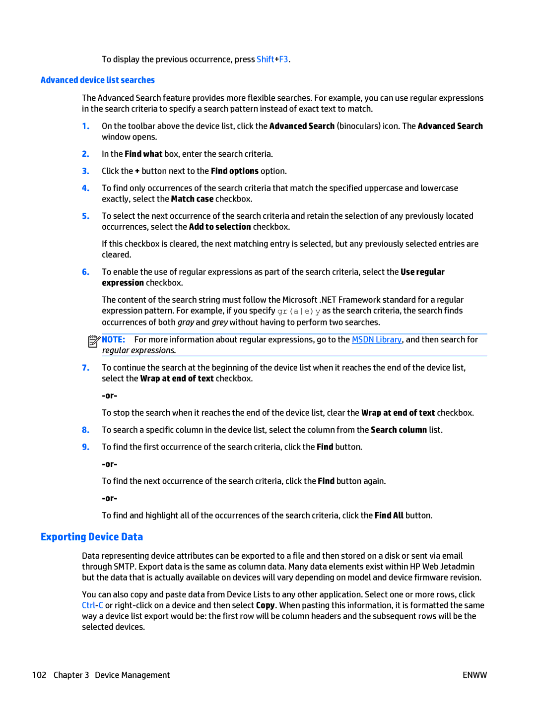 HP Web Jetadmin Software manual Exporting Device Data, Advanced device list searches 