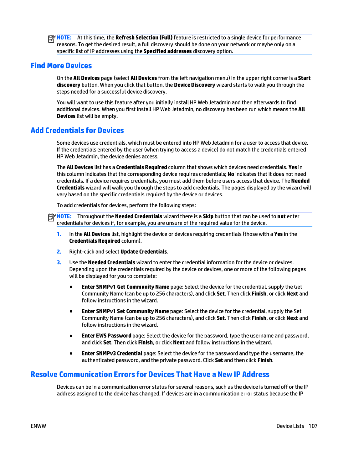 HP Web Jetadmin Software manual Find More Devices, Add Credentials for Devices 