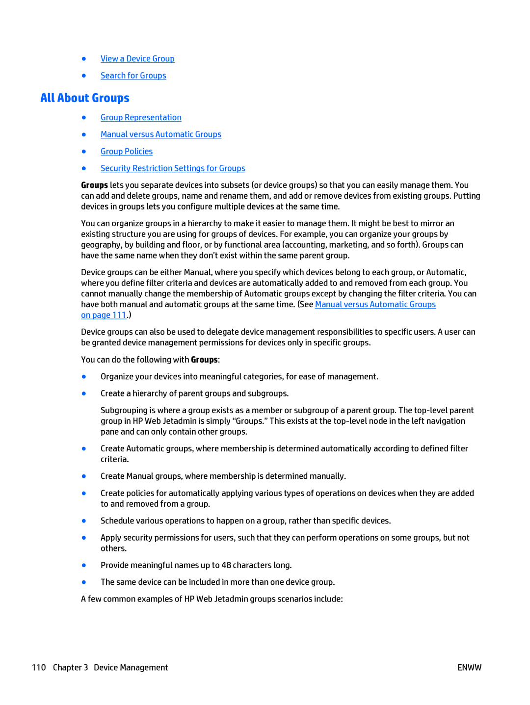 HP Web Jetadmin Software manual All About Groups, View a Device Group Search for Groups 