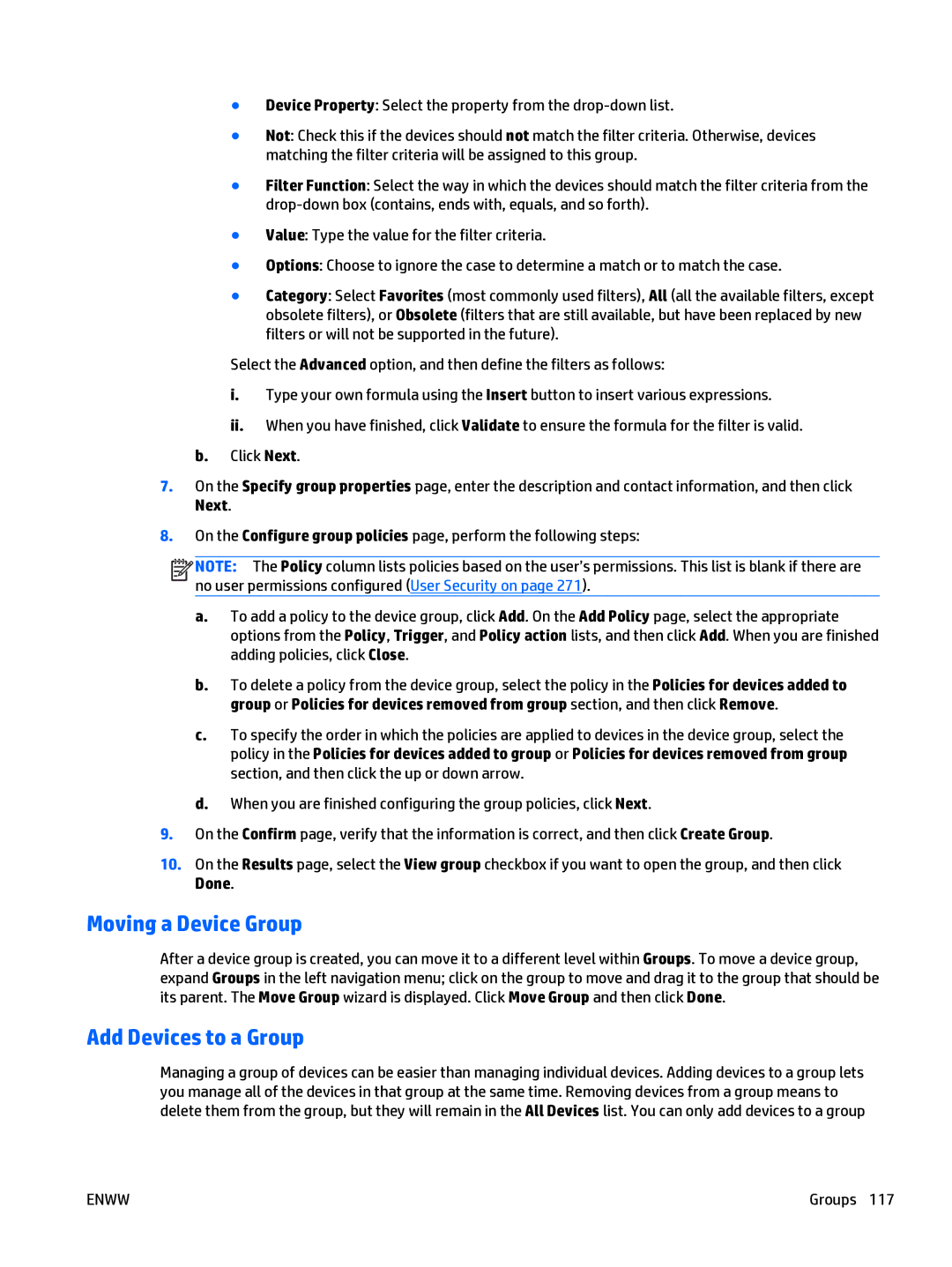 HP Web Jetadmin Software manual Moving a Device Group, Add Devices to a Group 