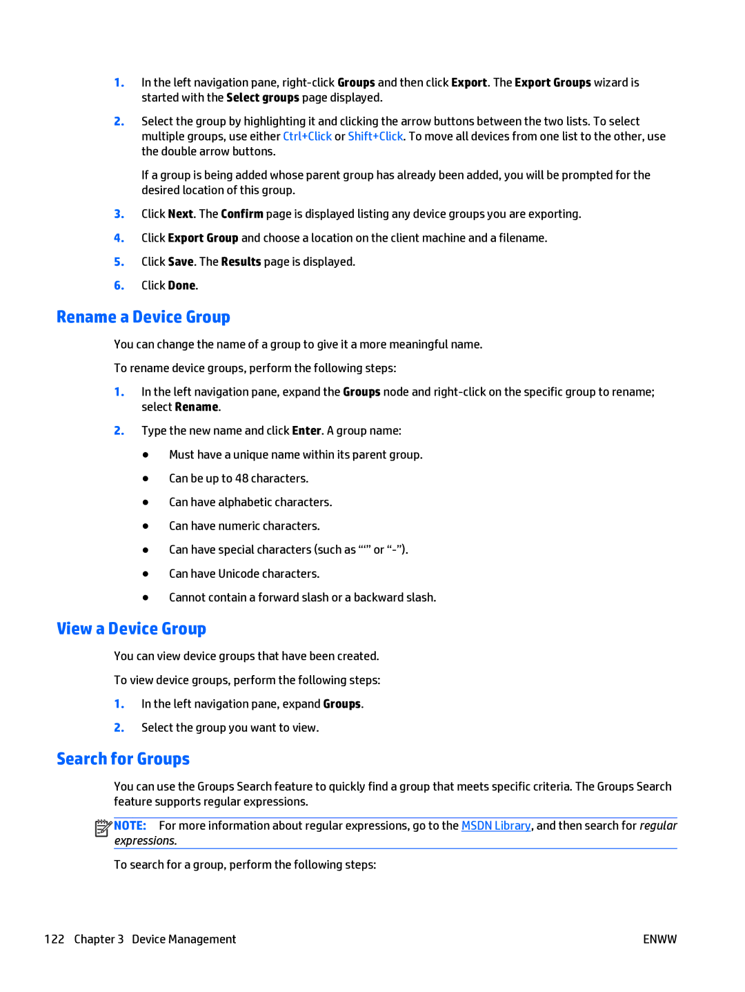 HP Web Jetadmin Software manual Rename a Device Group, View a Device Group, Search for Groups 