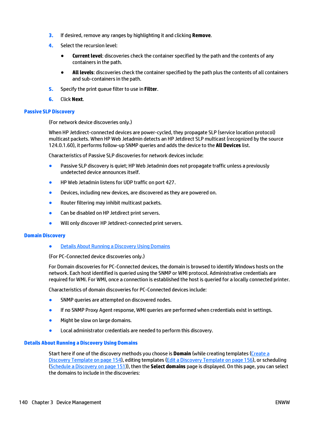 HP Web Jetadmin Software manual Passive SLP Discovery, Domain Discovery, Details About Running a Discovery Using Domains 