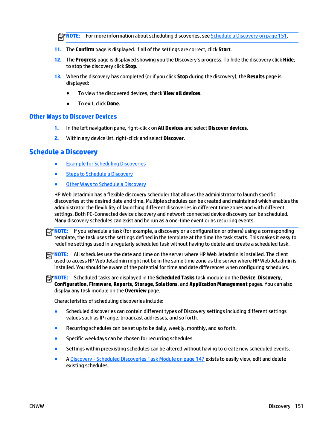 HP Web Jetadmin Software manual Schedule a Discovery, Other Ways to Discover Devices 