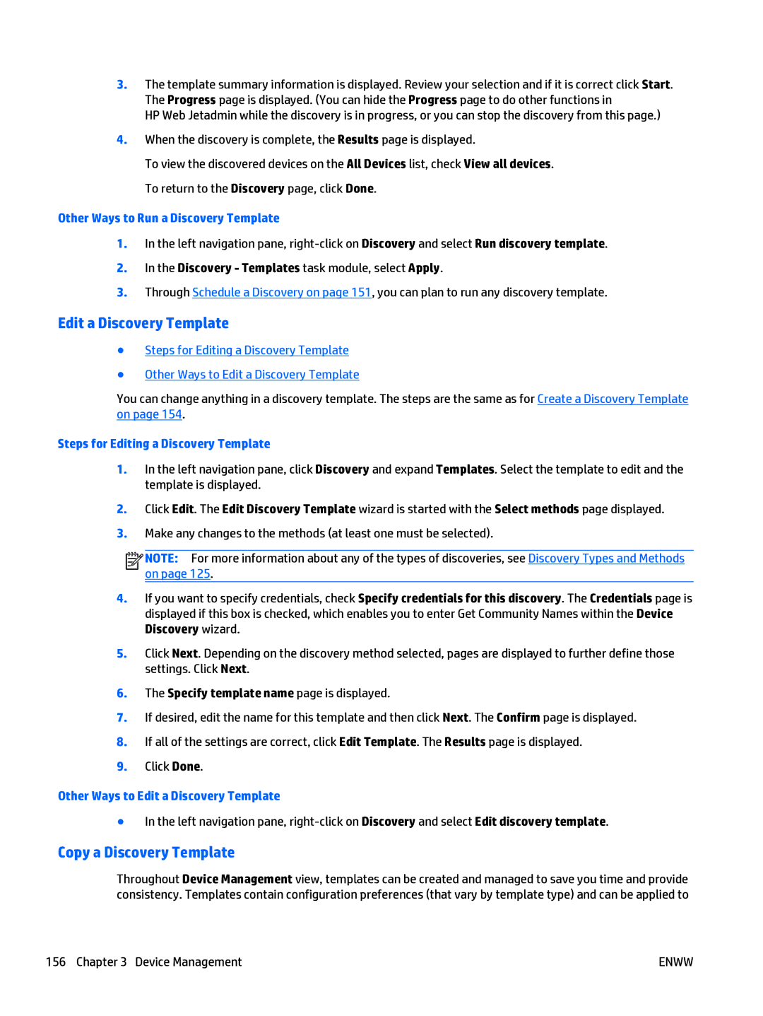HP Web Jetadmin Software Edit a Discovery Template, Copy a Discovery Template, Other Ways to Run a Discovery Template 