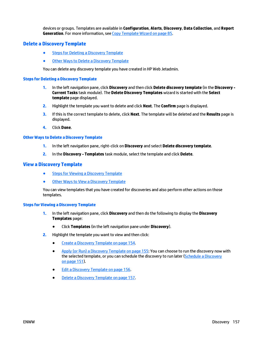 HP Web Jetadmin Software Delete a Discovery Template, View a Discovery Template, Steps for Deleting a Discovery Template 
