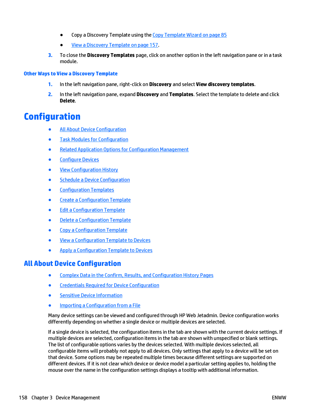 HP Web Jetadmin Software manual All About Device Configuration, Other Ways to View a Discovery Template 