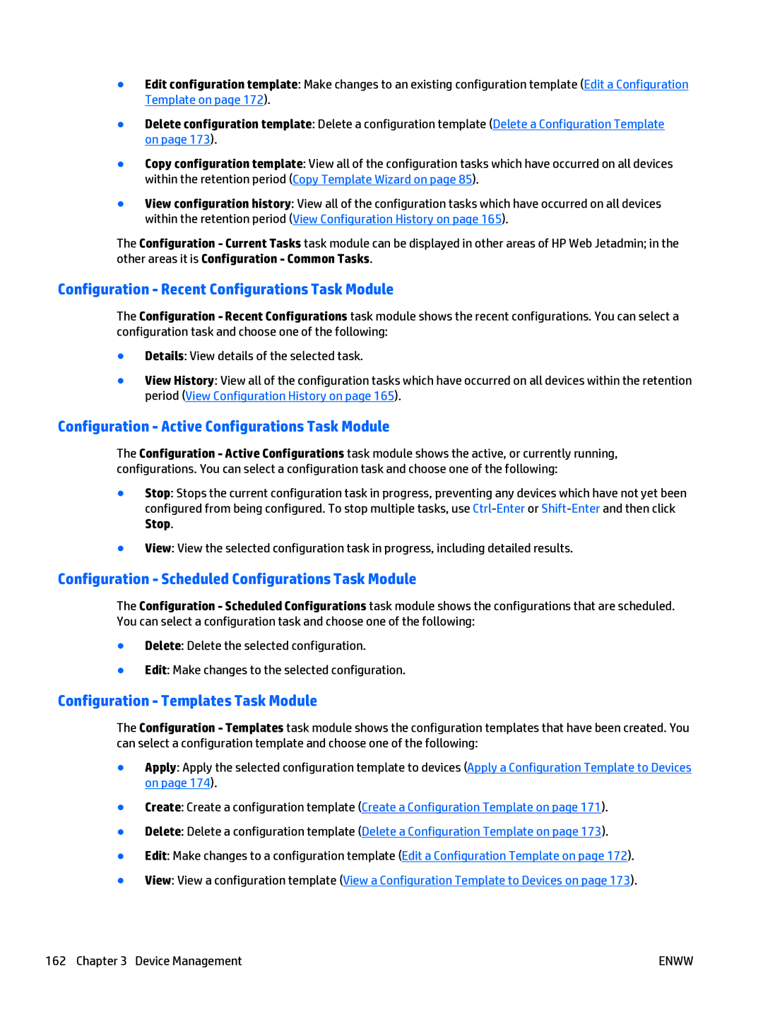 HP Web Jetadmin Software Configuration Recent Configurations Task Module, Configuration Active Configurations Task Module 