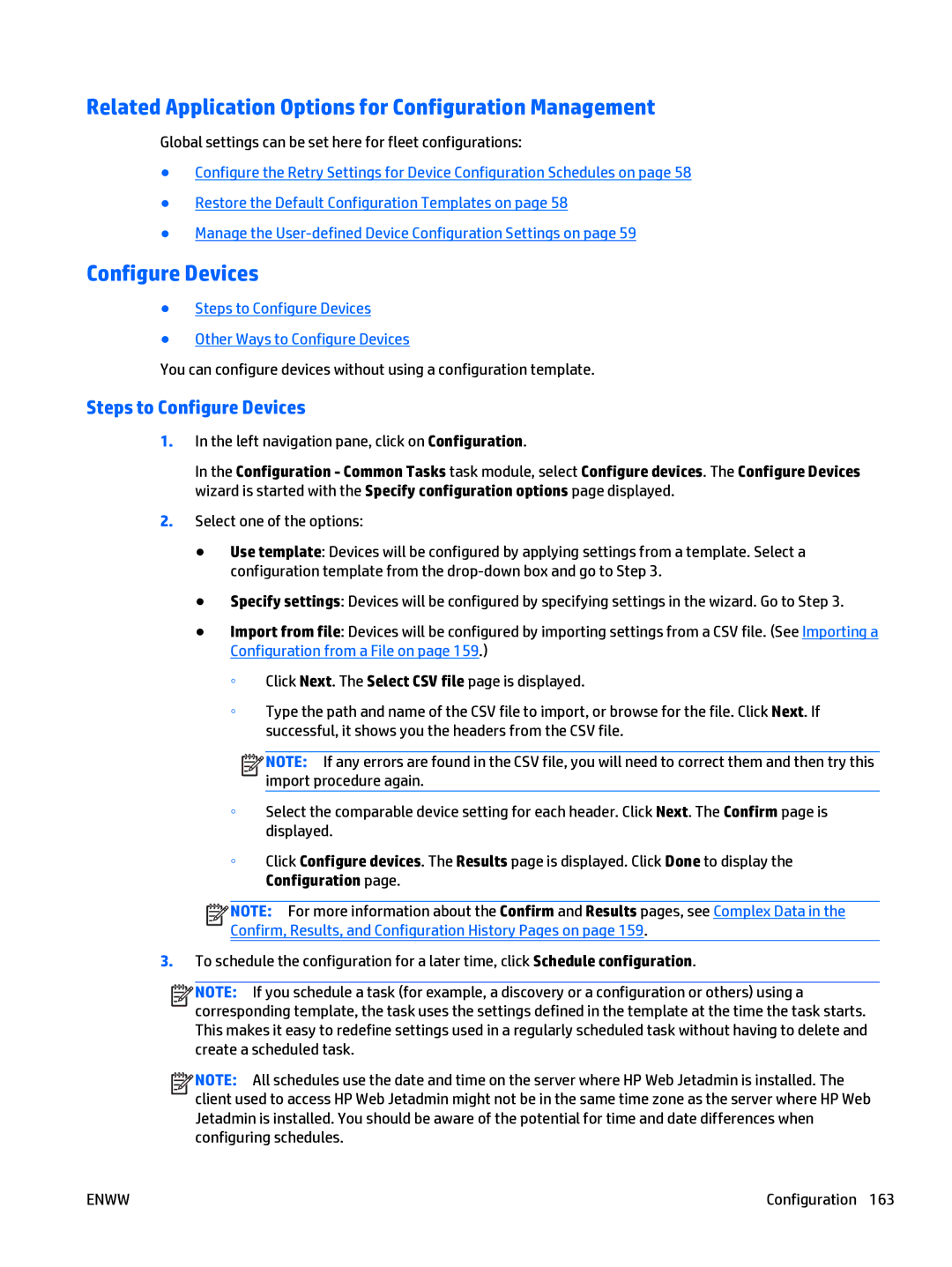 HP Web Jetadmin Software manual Related Application Options for Configuration Management, Configure Devices 