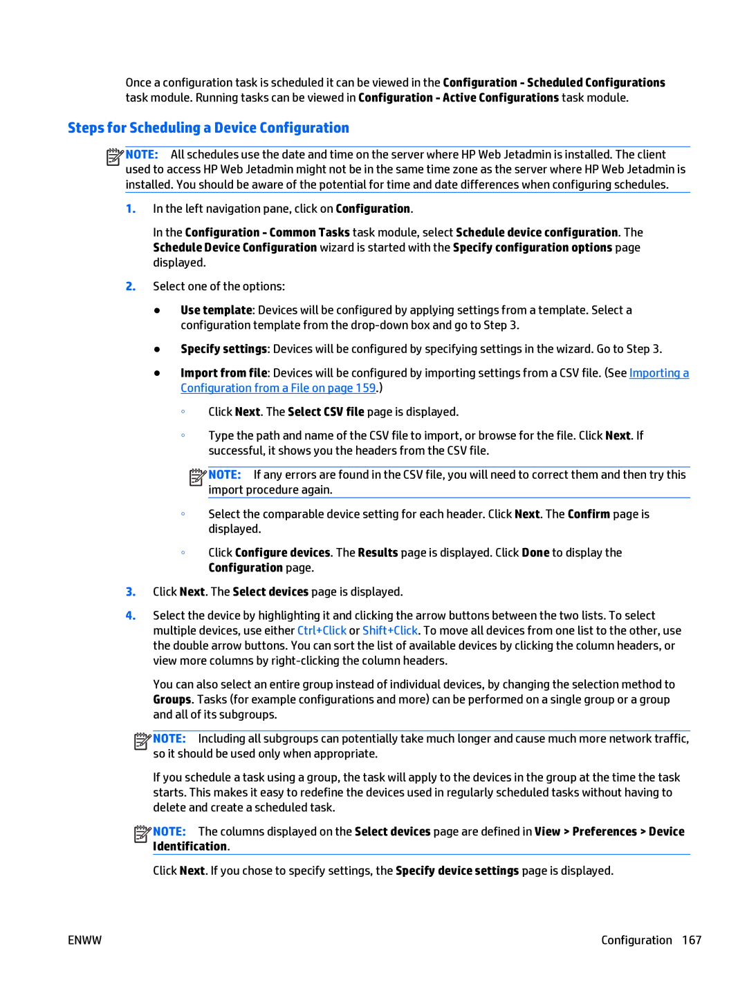 HP Web Jetadmin Software manual Steps for Scheduling a Device Configuration 