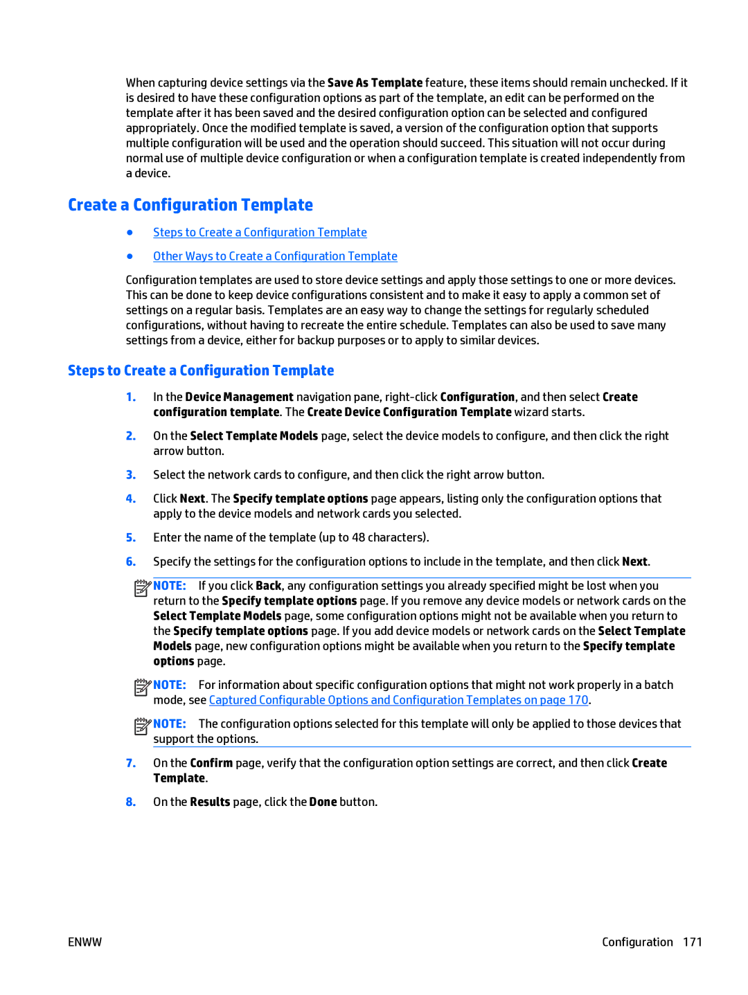 HP Web Jetadmin Software manual Steps to Create a Configuration Template 