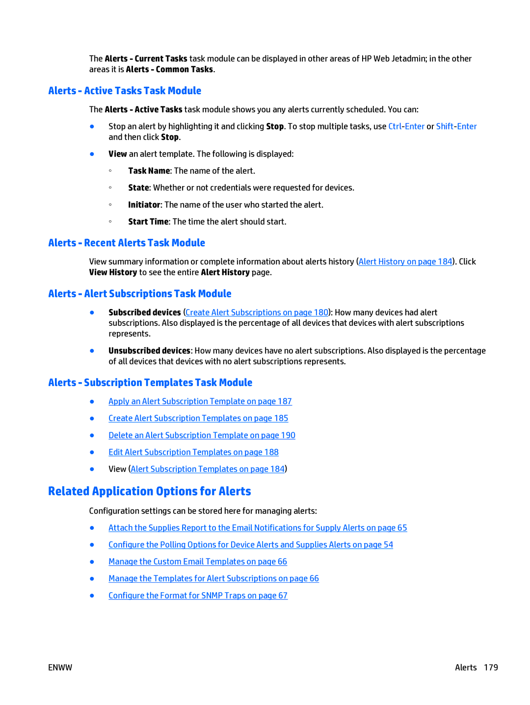 HP Web Jetadmin Software manual Related Application Options for Alerts, Alerts Active Tasks Task Module 