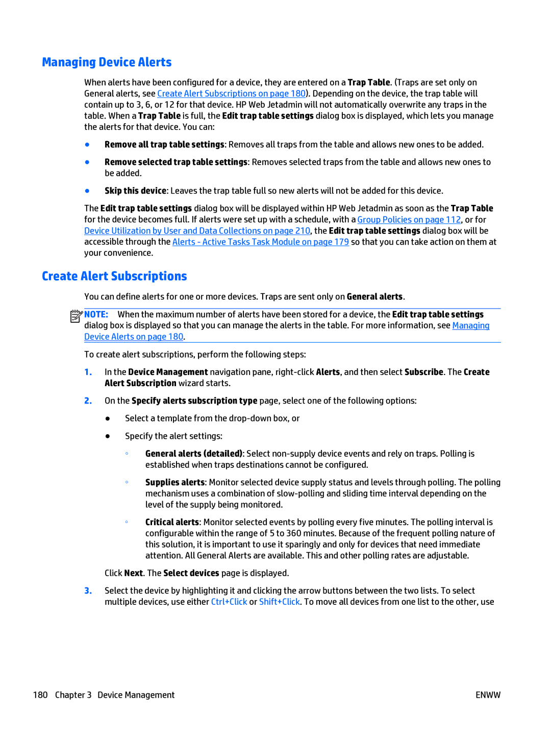 HP Web Jetadmin Software manual Managing Device Alerts, Create Alert Subscriptions 