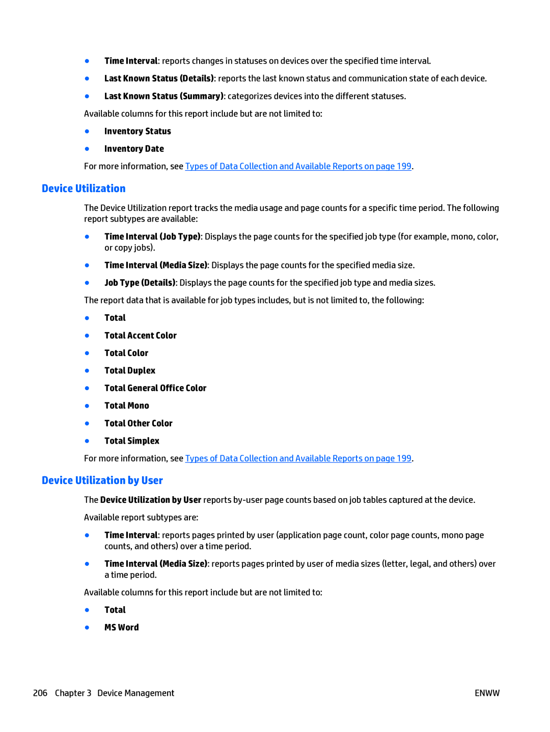 HP Web Jetadmin Software manual Device Utilization by User, Inventory Status Inventory Date, Total MS Word 