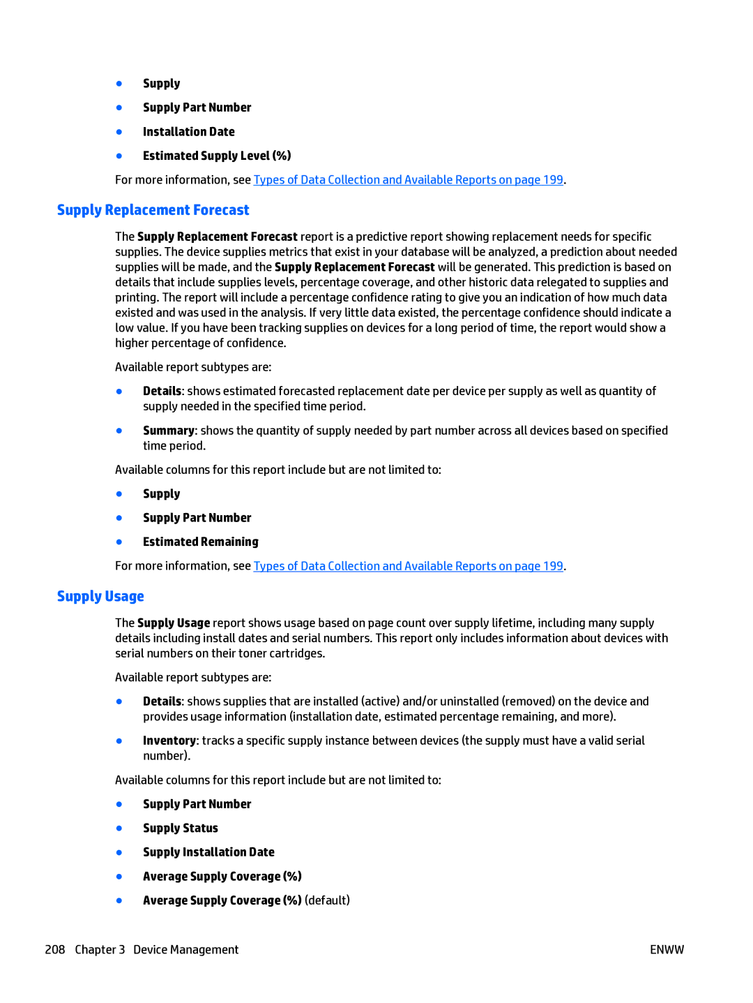 HP Web Jetadmin Software manual Supply Replacement Forecast, Supply Usage, Supply Supply Part Number Estimated Remaining 