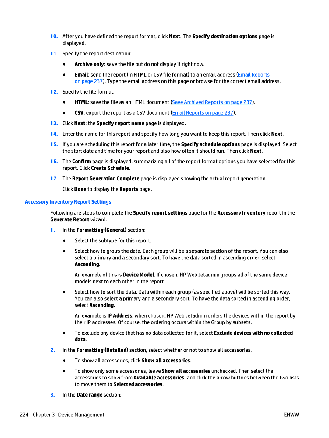 HP Web Jetadmin Software manual Accessory Inventory Report Settings, Formatting General section 