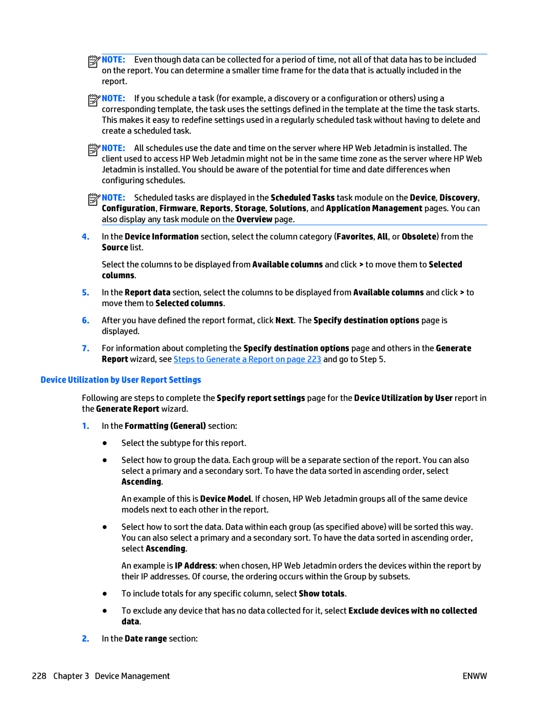 HP Web Jetadmin Software manual Device Utilization by User Report Settings 