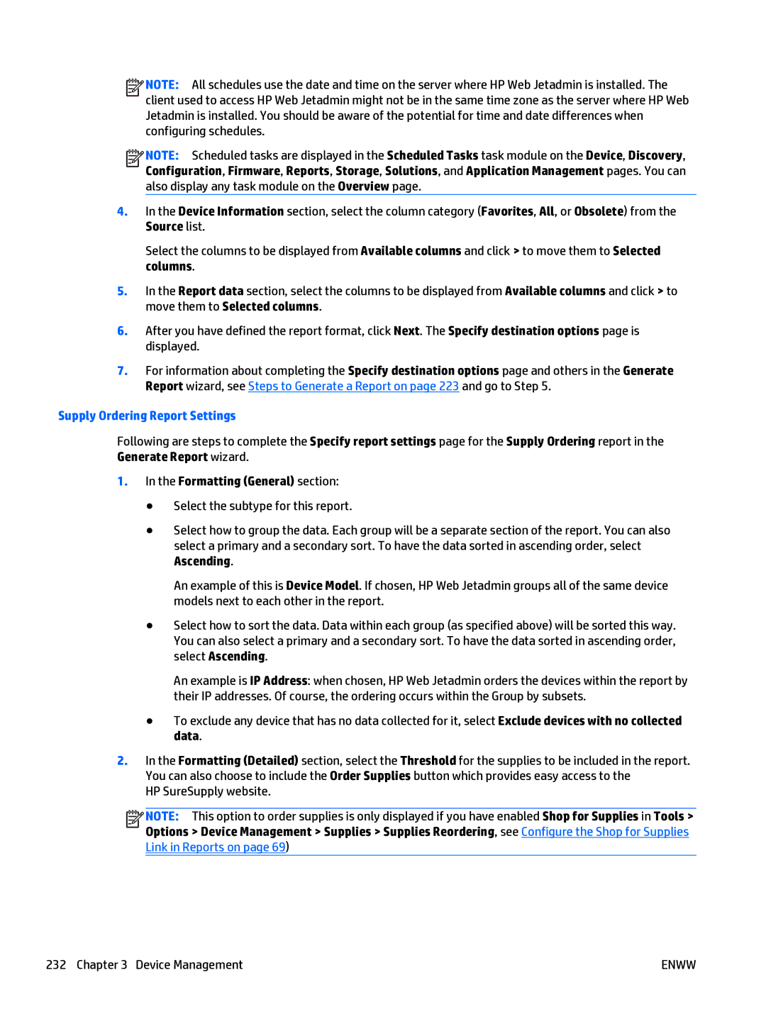HP Web Jetadmin Software manual Supply Ordering Report Settings 