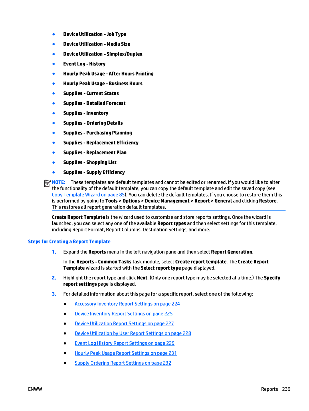 HP Web Jetadmin Software manual Steps for Creating a Report Template 