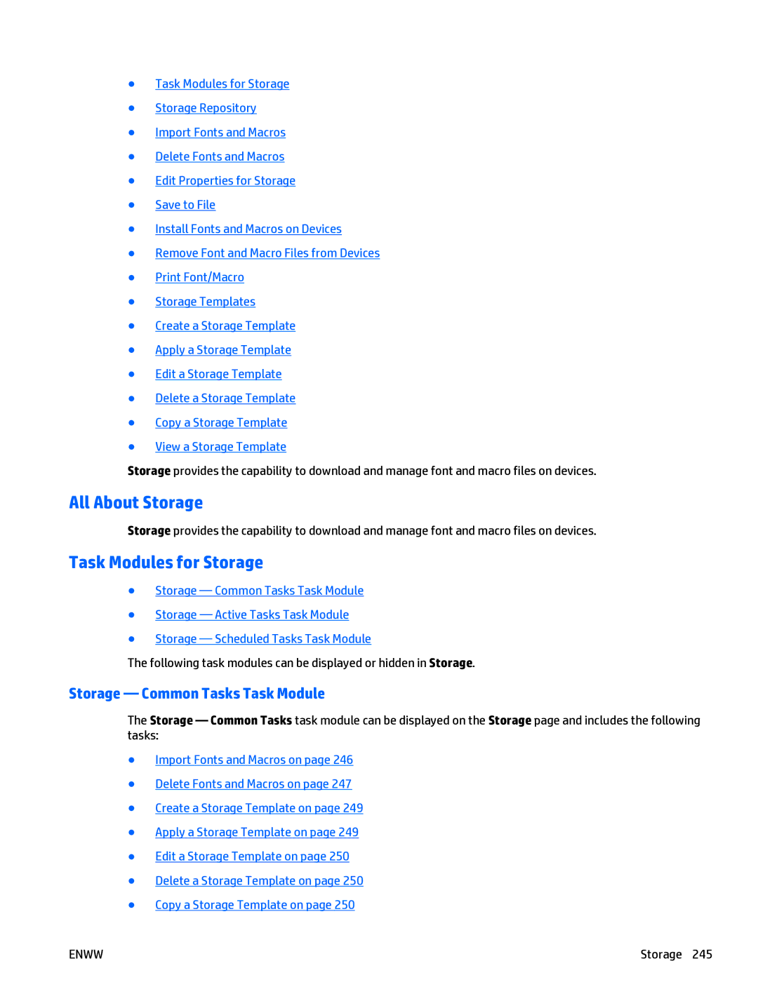 HP Web Jetadmin Software manual All About Storage, Task Modules for Storage, Storage Common Tasks Task Module 