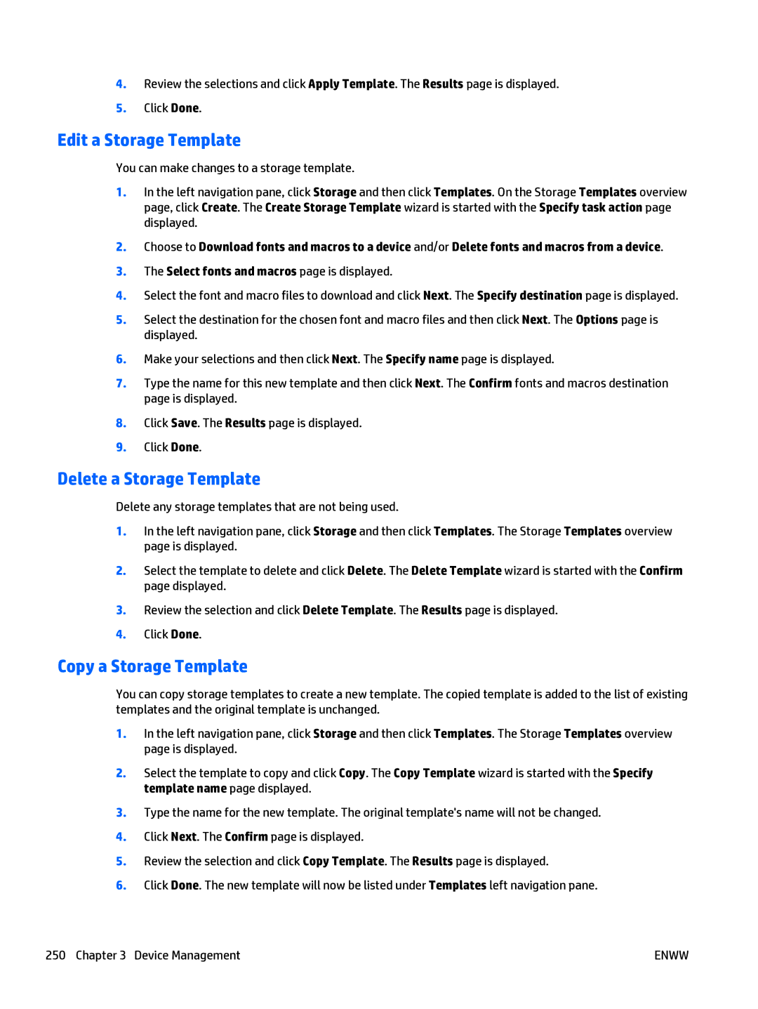 HP Web Jetadmin Software manual Edit a Storage Template, Delete a Storage Template, Copy a Storage Template 