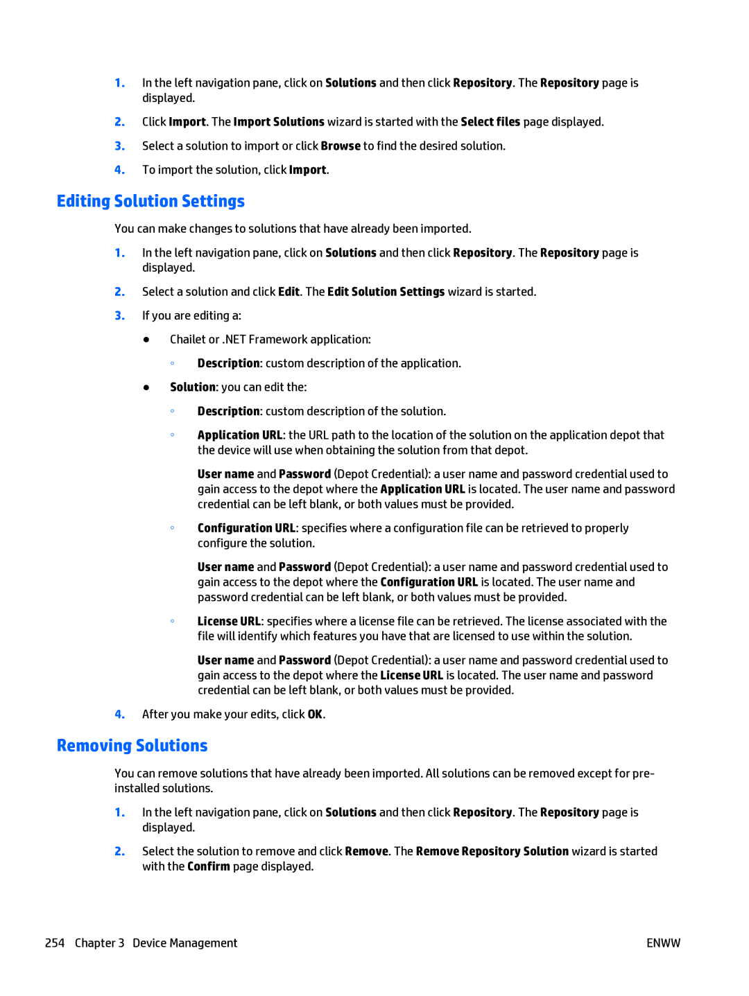 HP Web Jetadmin Software manual Editing Solution Settings, Removing Solutions 