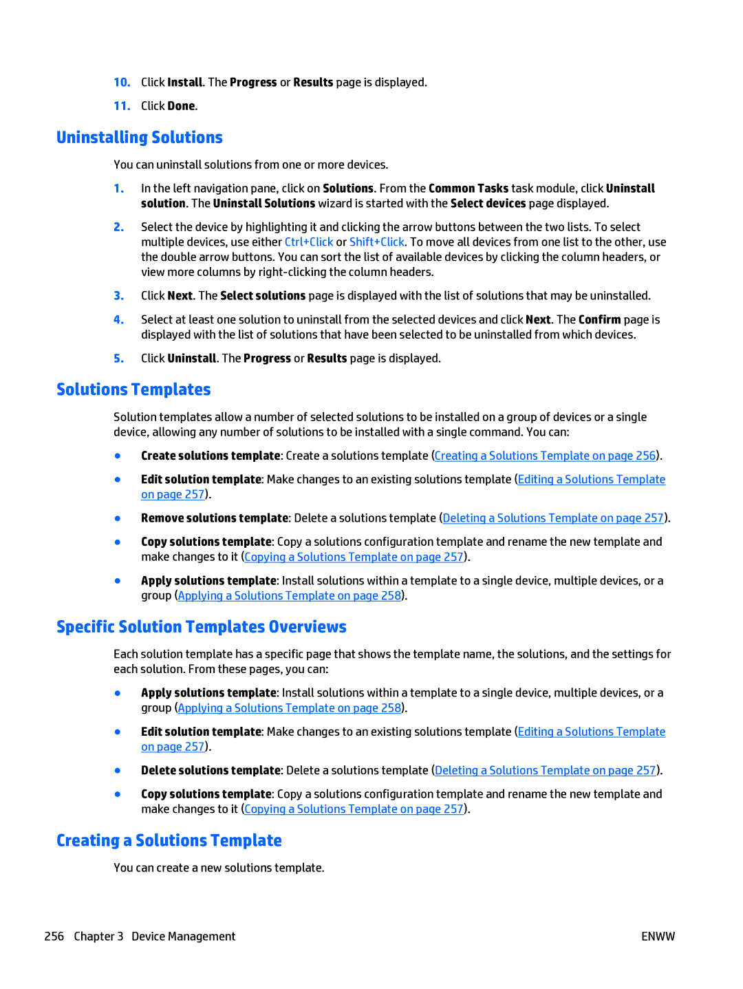 HP Web Jetadmin Software manual Uninstalling Solutions, Solutions Templates, Specific Solution Templates Overviews 