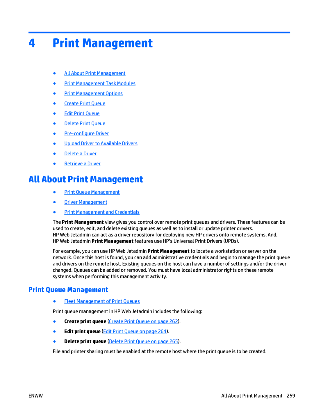 HP Web Jetadmin Software manual All About Print Management, Print Queue Management, Fleet Management of Print Queues 