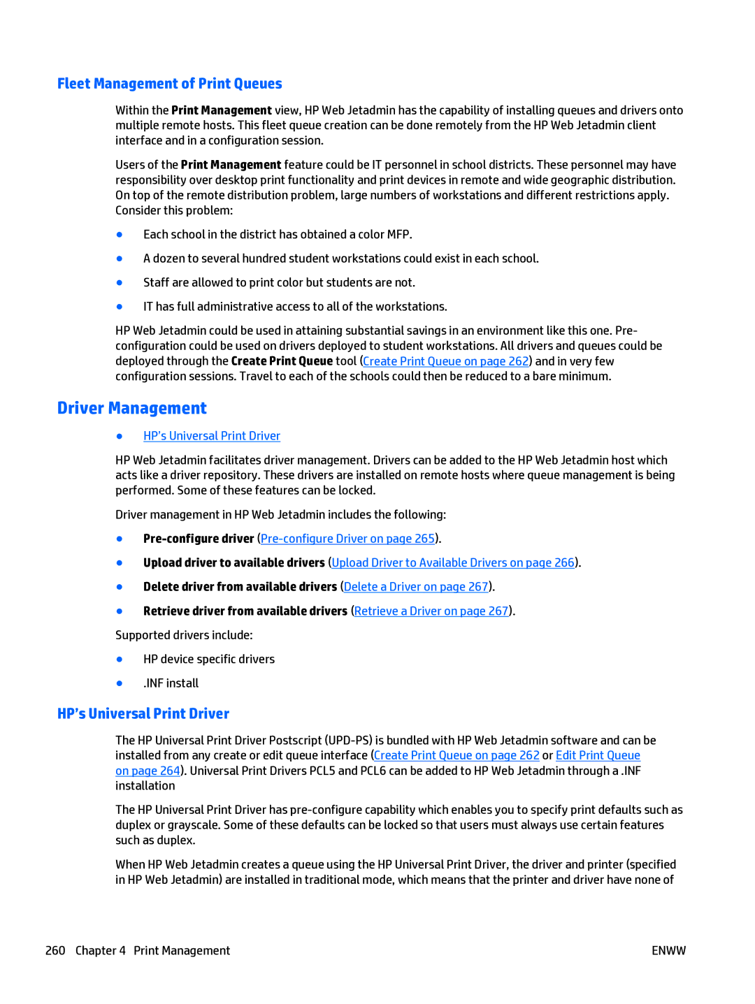 HP Web Jetadmin Software manual Driver Management, Fleet Management of Print Queues, HP’s Universal Print Driver 