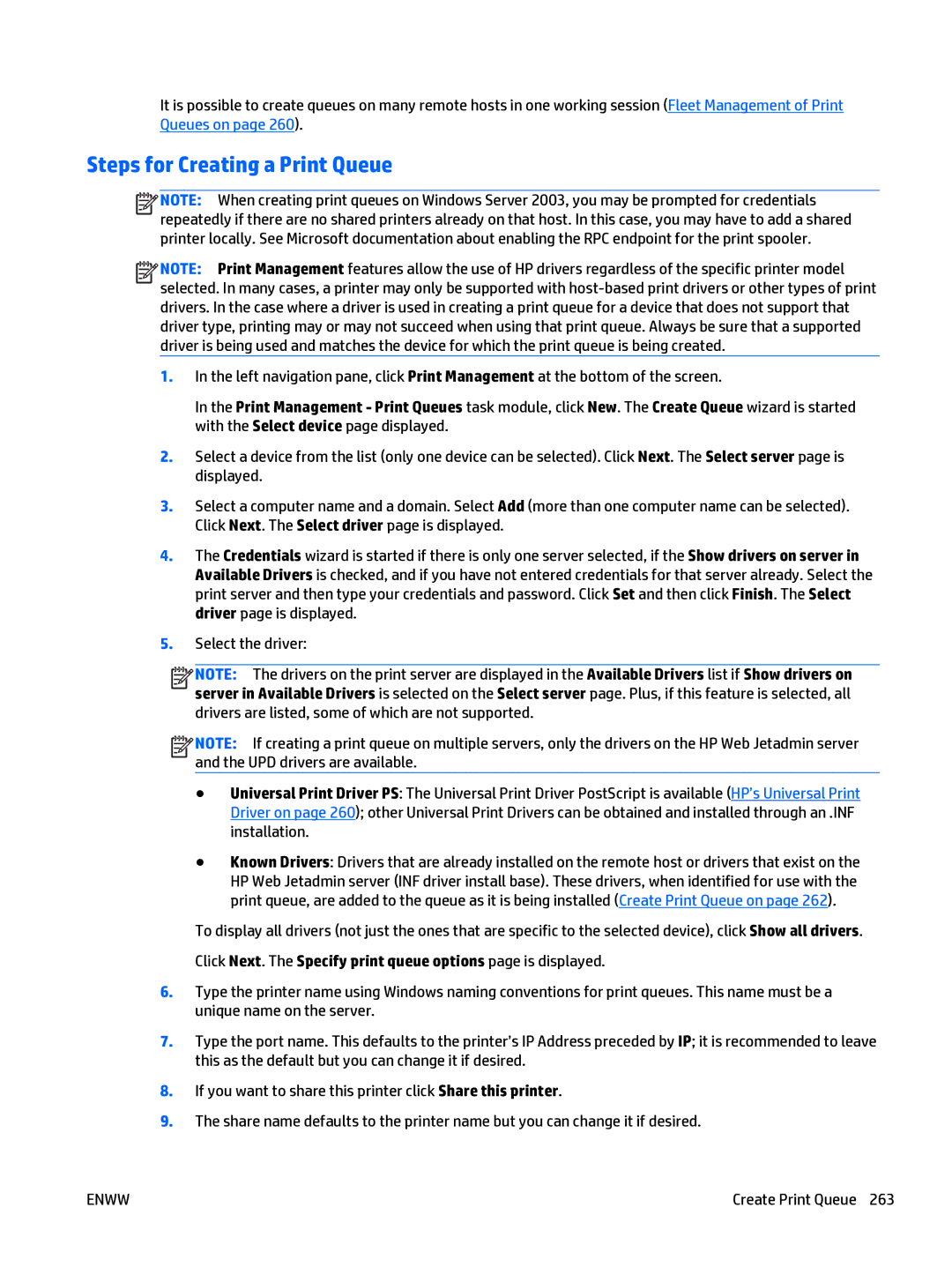 HP Web Jetadmin Software manual Steps for Creating a Print Queue 