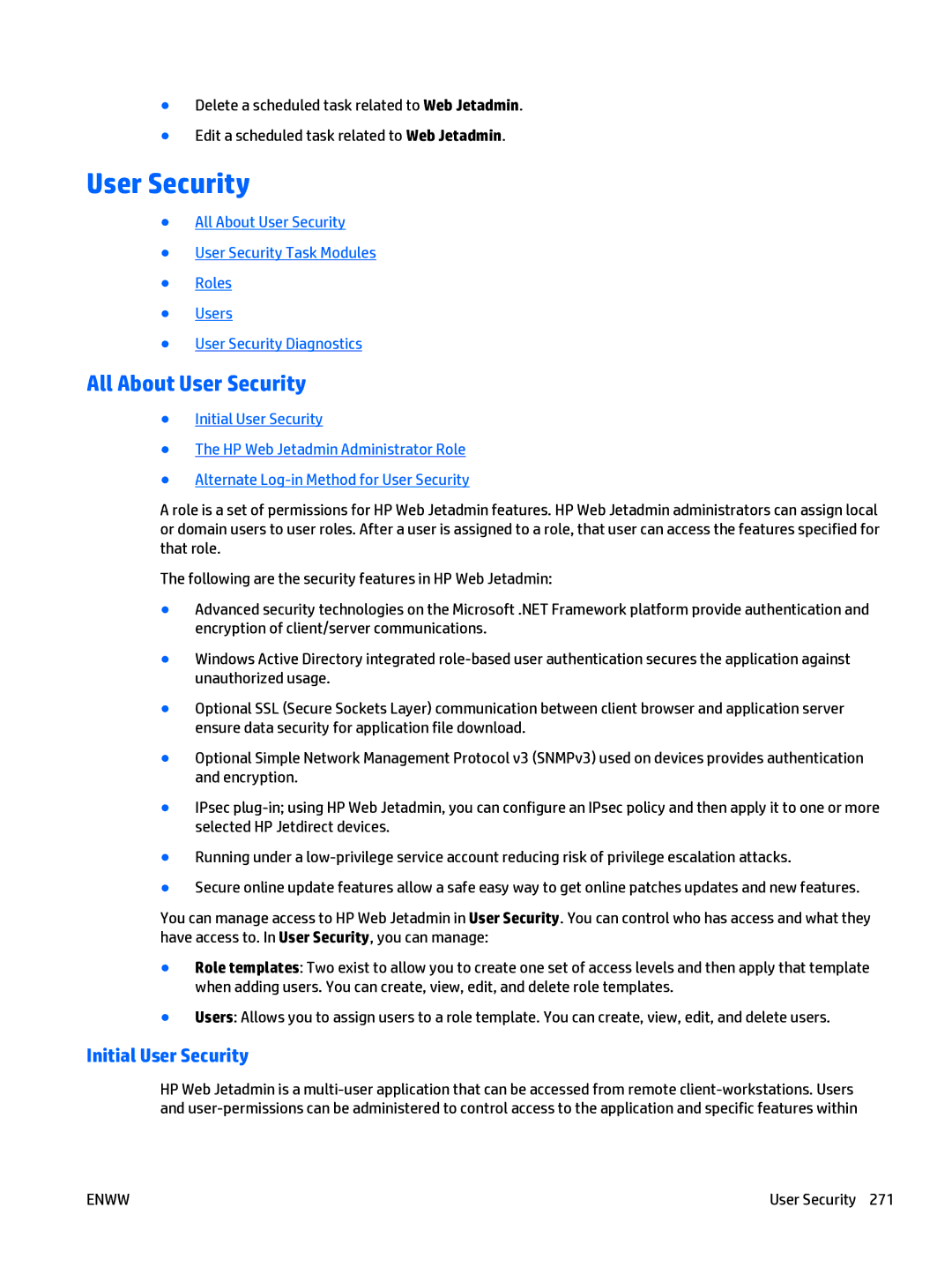 HP Web Jetadmin Software manual All About User Security, Initial User Security 