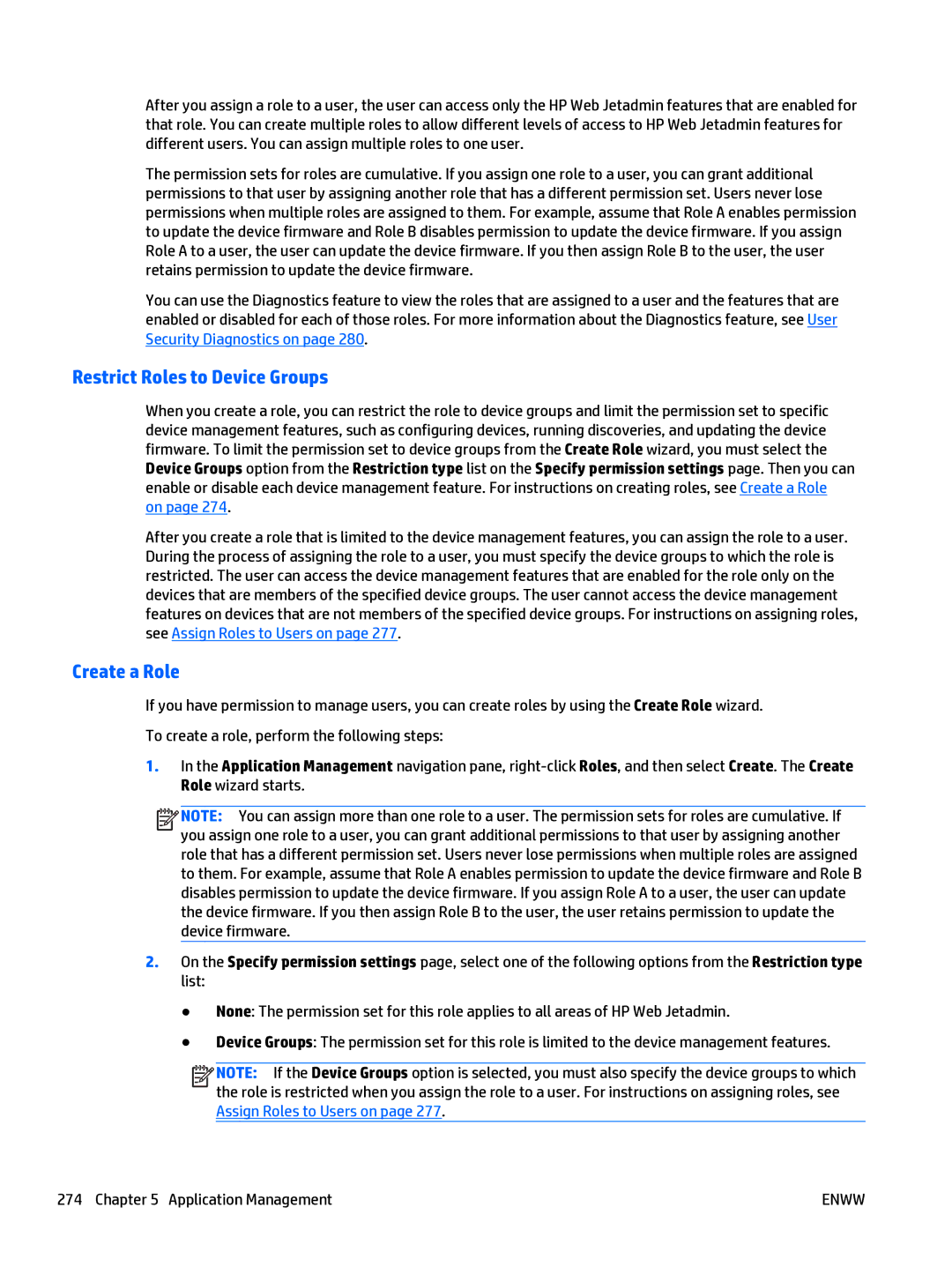 HP Web Jetadmin Software manual Restrict Roles to Device Groups, Create a Role 