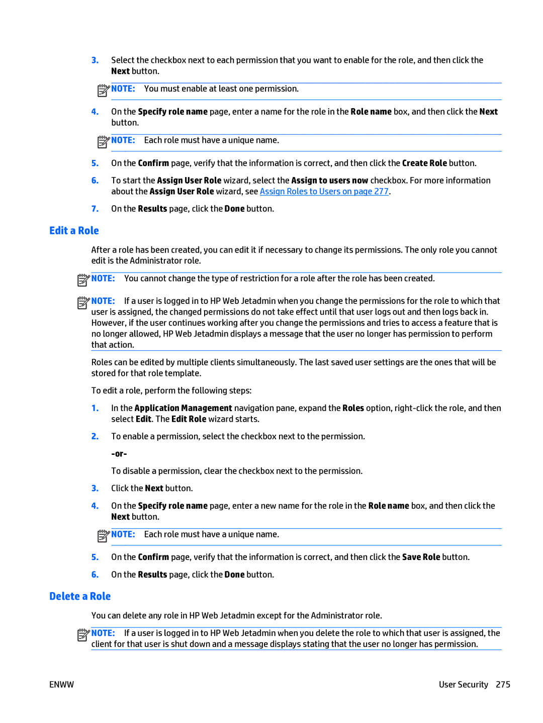 HP Web Jetadmin Software manual Edit a Role, Delete a Role 
