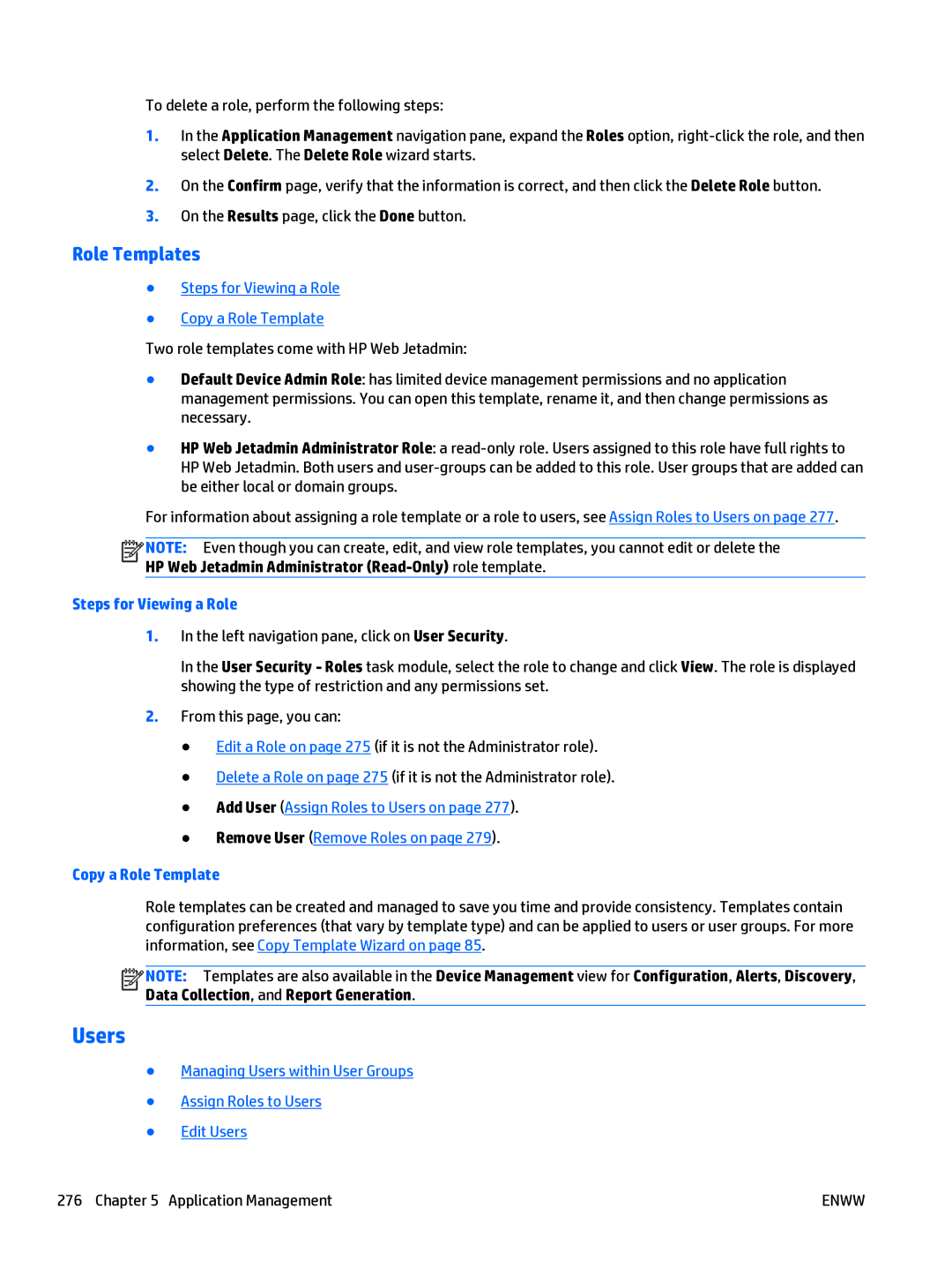 HP Web Jetadmin Software manual Users, Role Templates, Steps for Viewing a Role Copy a Role Template 