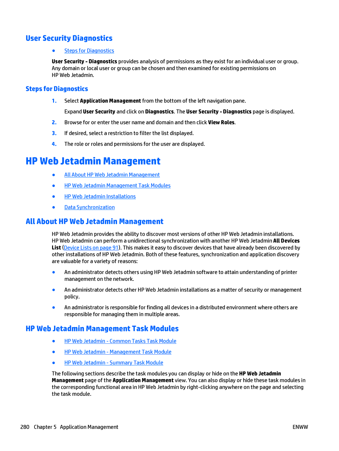 HP Web Jetadmin Software manual User Security Diagnostics, All About HP Web Jetadmin Management, Steps for Diagnostics 